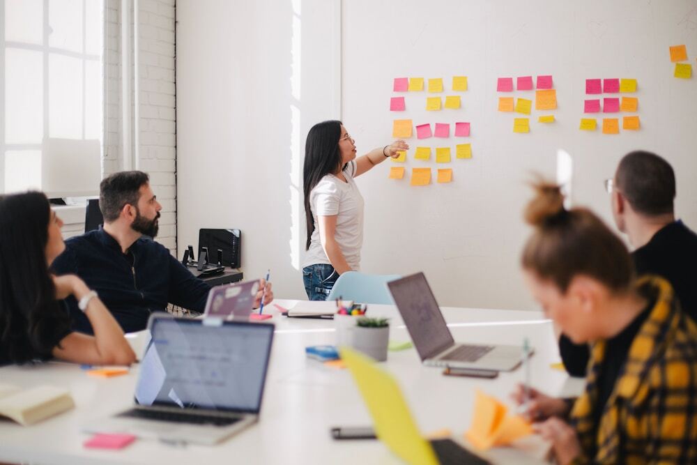 Web development team working on website design